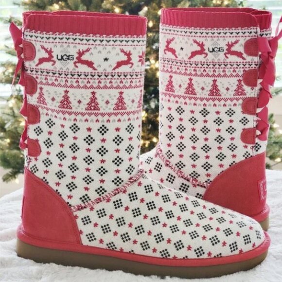 UGG Holiday Sweater Ribbon boots RARE & HTF Size 10 NWT in special edition box - Picture 1 of 14